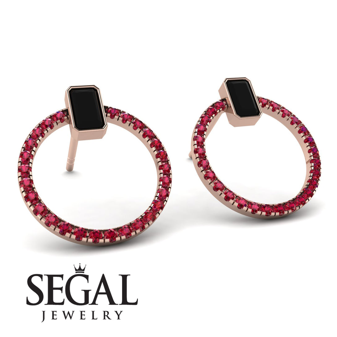 Emerald Cut Circle Black Diamond Earrings - Oaklyn No. 53