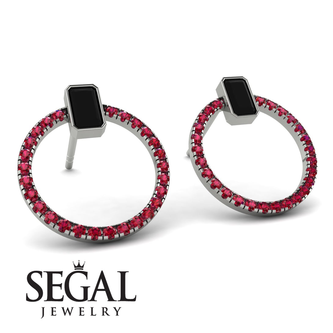 Emerald Cut Circle Black Diamond Earrings - Oaklyn No. 54