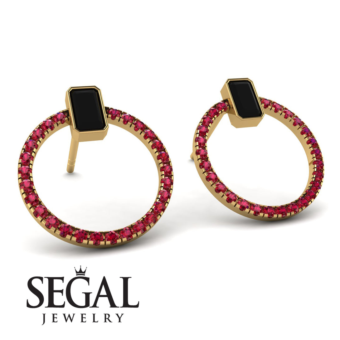 Emerald Cut Circle Black Diamond Earrings - Oaklyn No. 52