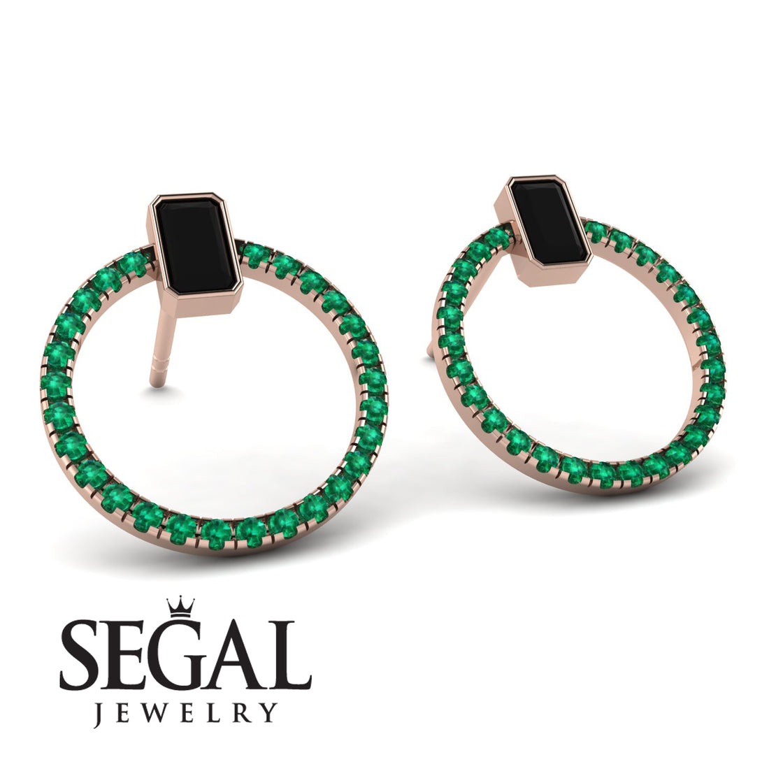 Emerald Cut Circle Black Diamond Earrings - Oaklyn No. 23
