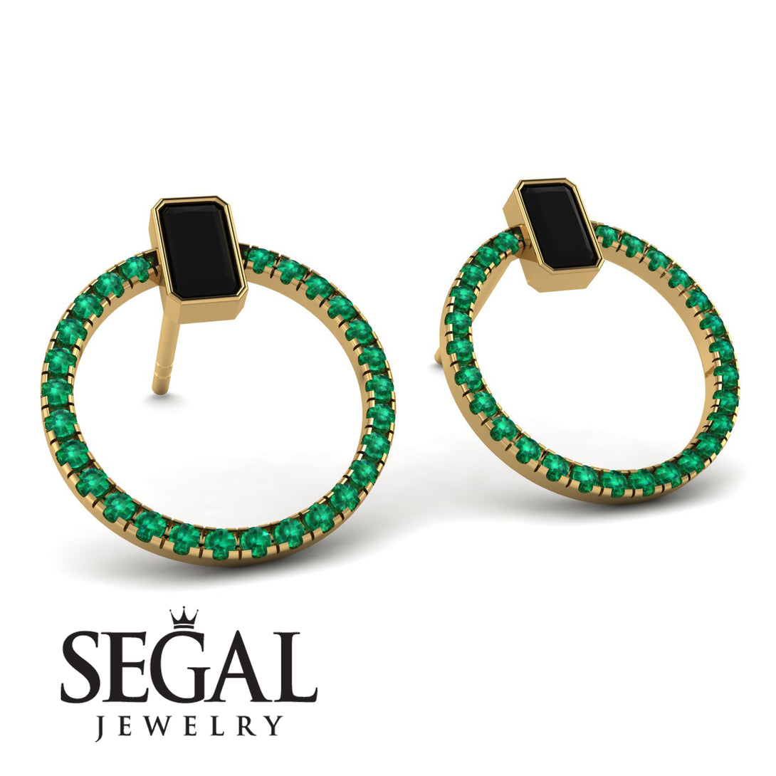 Emerald Cut Circle Black Diamond Earrings - Oaklyn No. 22