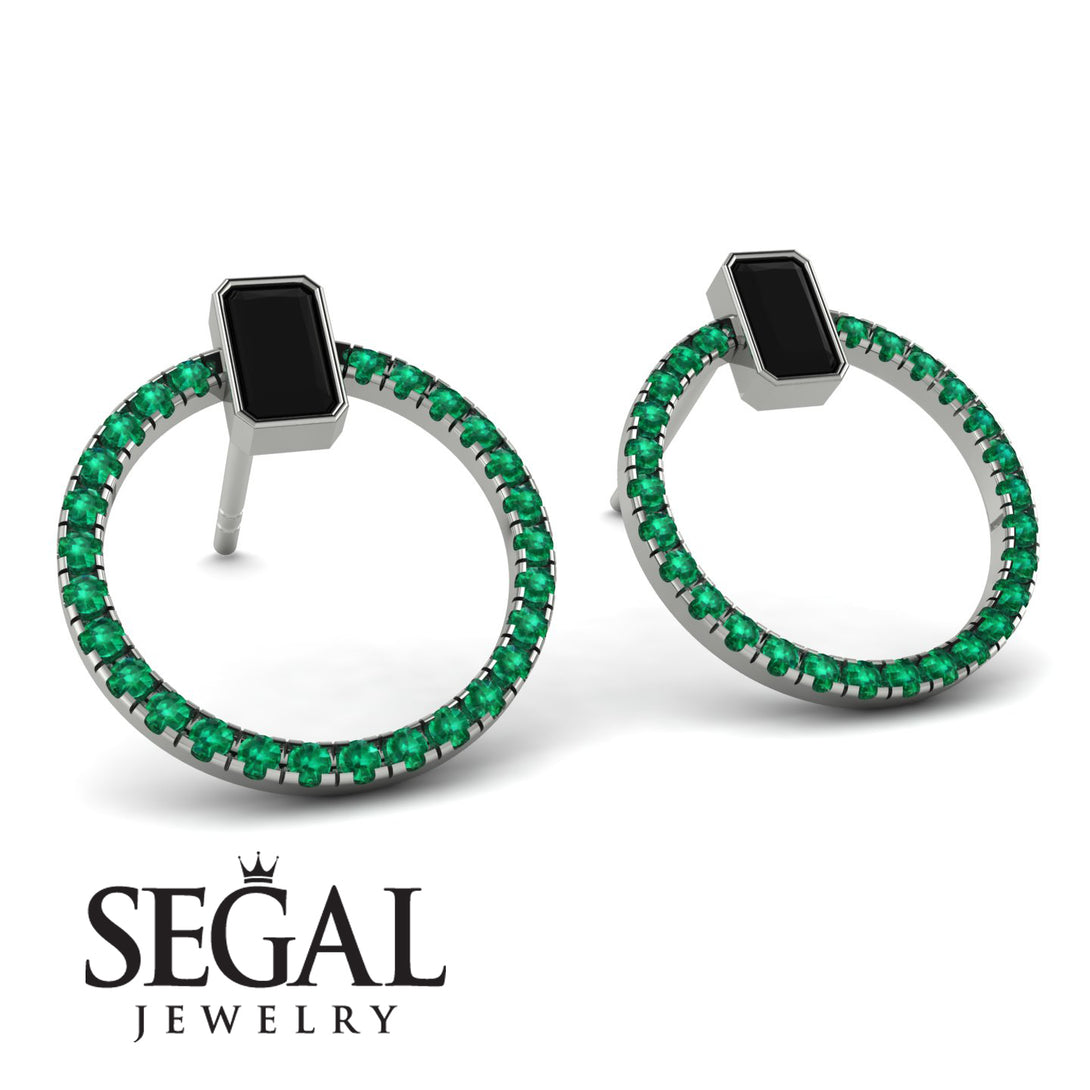 Emerald Cut Circle Black Diamond Earrings - Oaklyn No. 24
