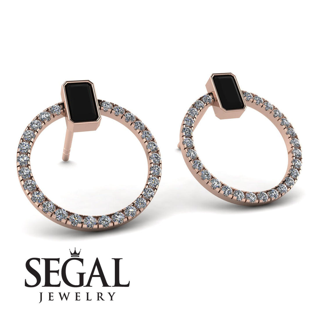 Emerald Cut Circle Black Diamond Earrings - Oaklyn No. 8
