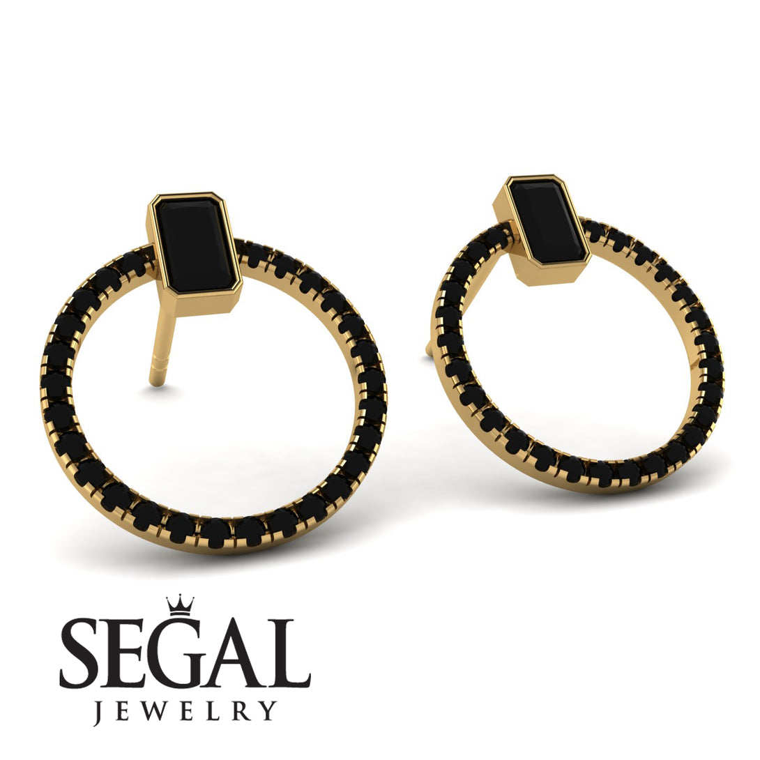 Emerald Cut Circle Black Diamond Earrings - Oaklyn No. 37
