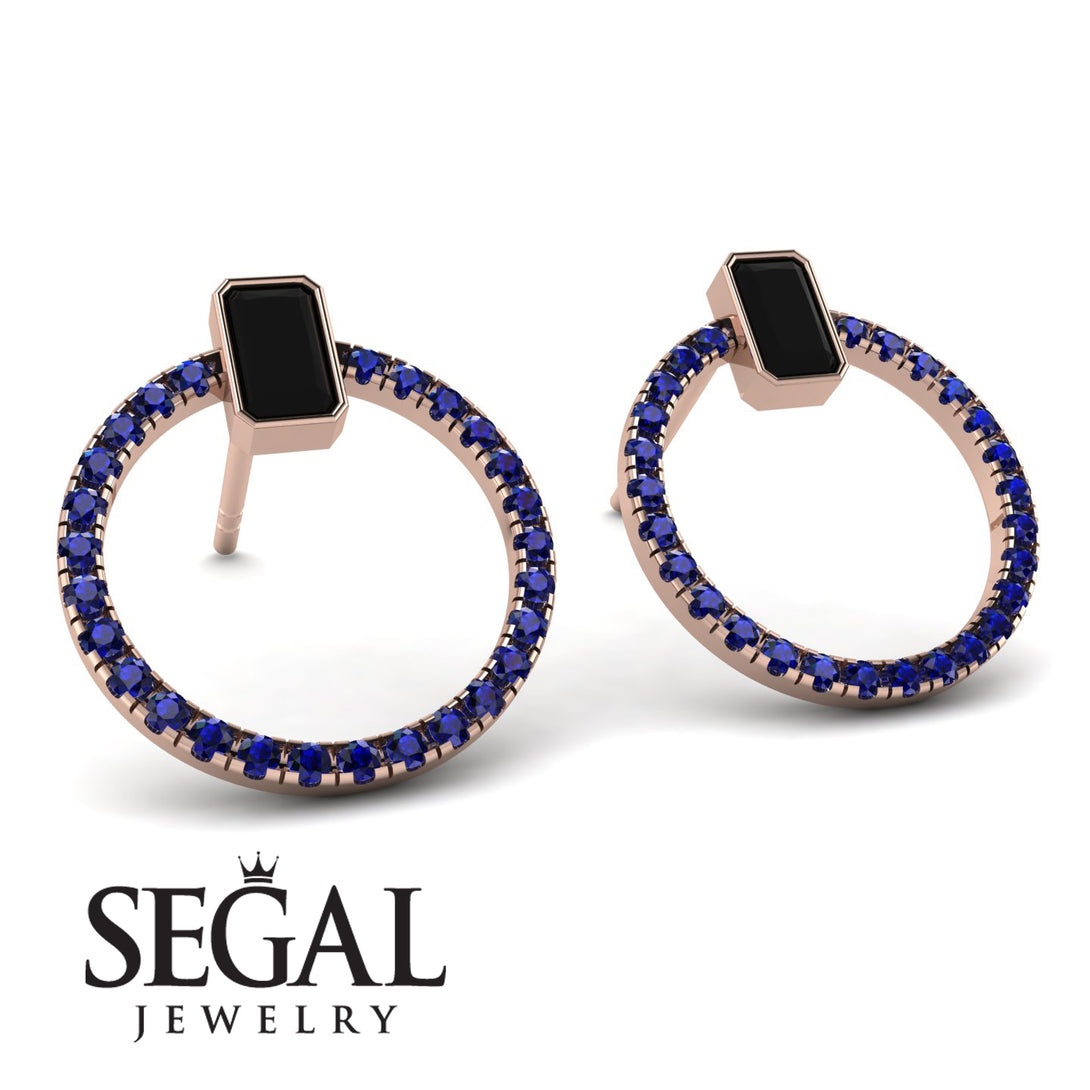 Emerald Cut Circle Black Diamond Earrings - Oaklyn No. 68