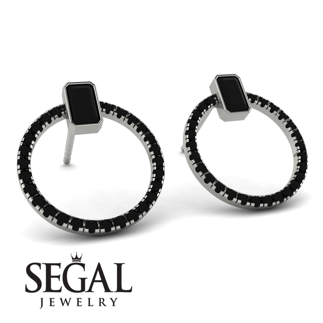 Emerald Cut Circle Black Diamond Earrings - Oaklyn No. 39