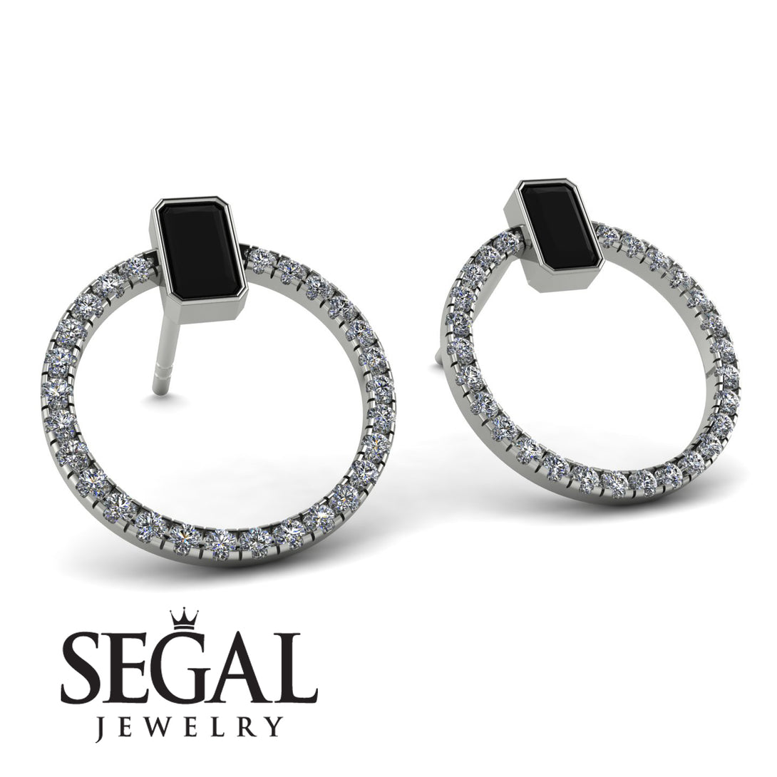 Emerald Cut Circle Black Diamond Earrings - Oaklyn No. 9