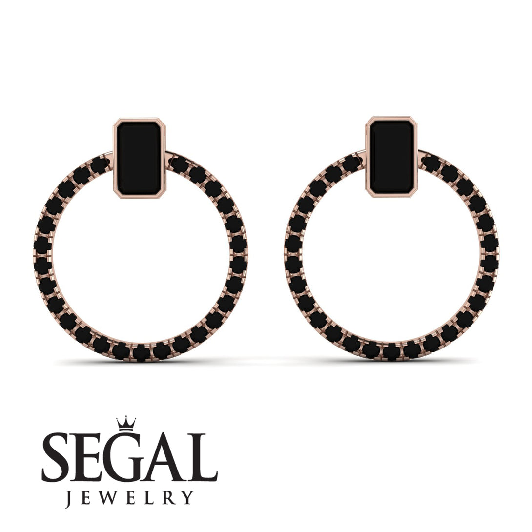 Emerald Cut Circle Black Diamond Earrings - Oaklyn No. 38