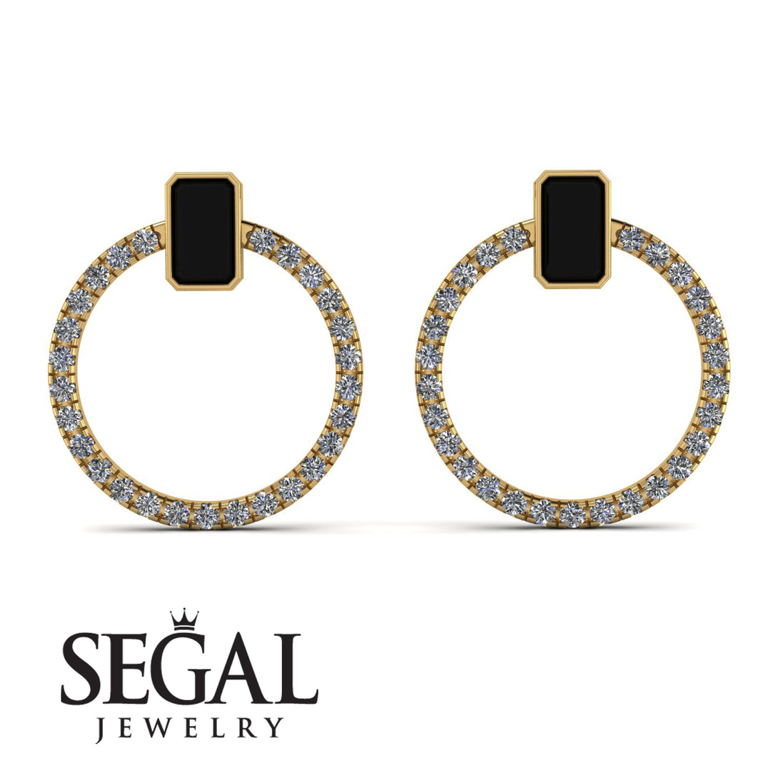 Emerald Cut Circle Black Diamond Earrings - Oaklyn No. 7