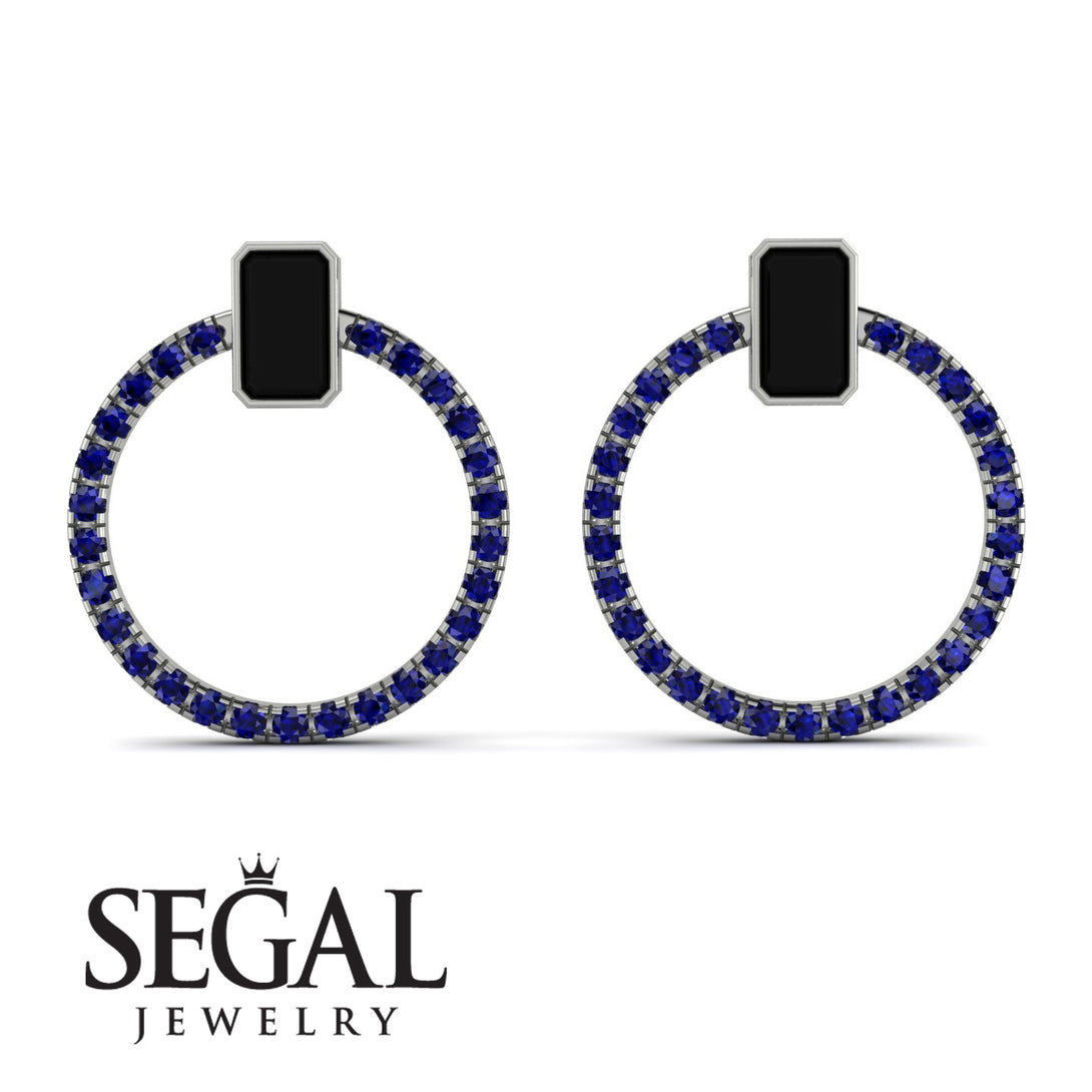 Emerald Cut Circle Black Diamond Earrings - Oaklyn No. 69