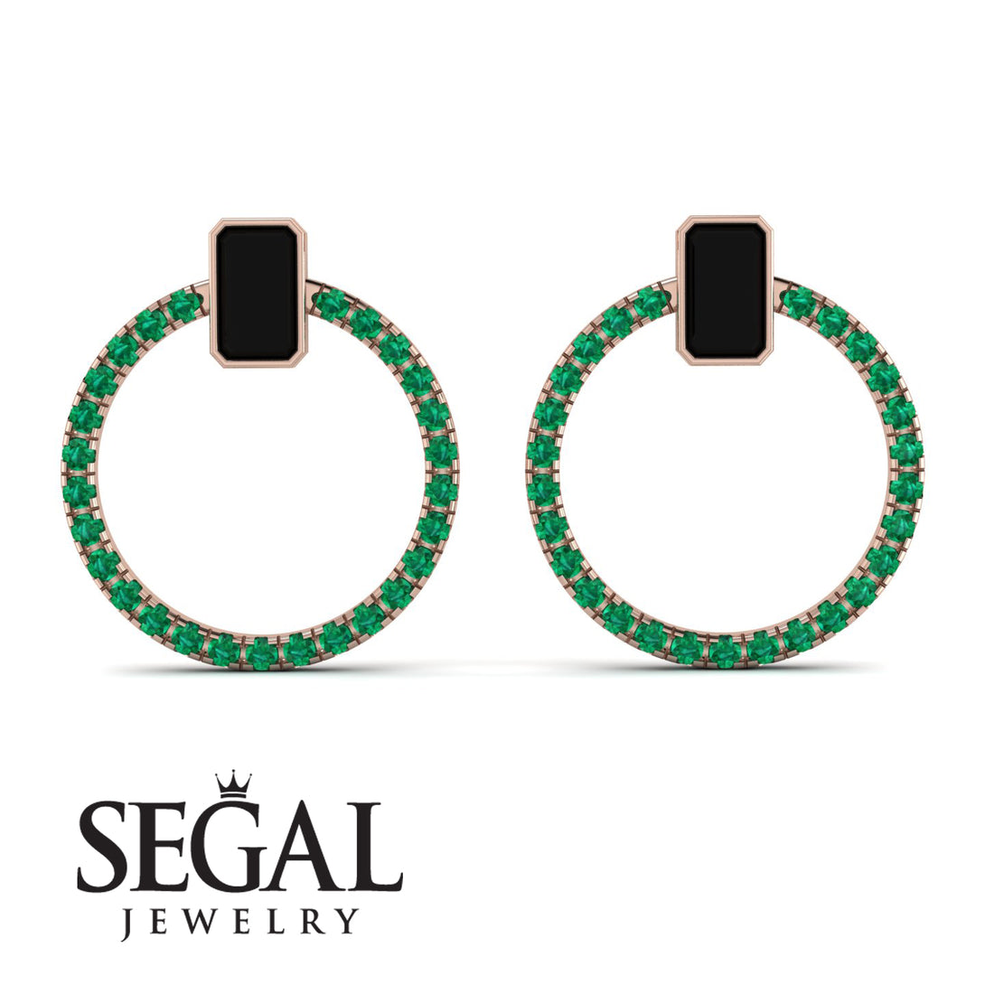 Emerald Cut Circle Black Diamond Earrings - Oaklyn No. 23