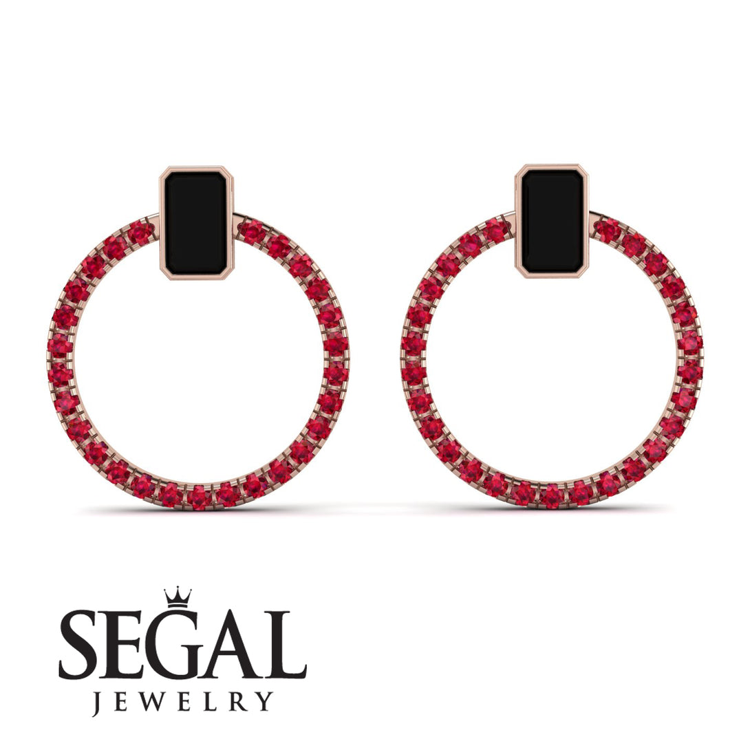 Emerald Cut Circle Black Diamond Earrings - Oaklyn No. 53