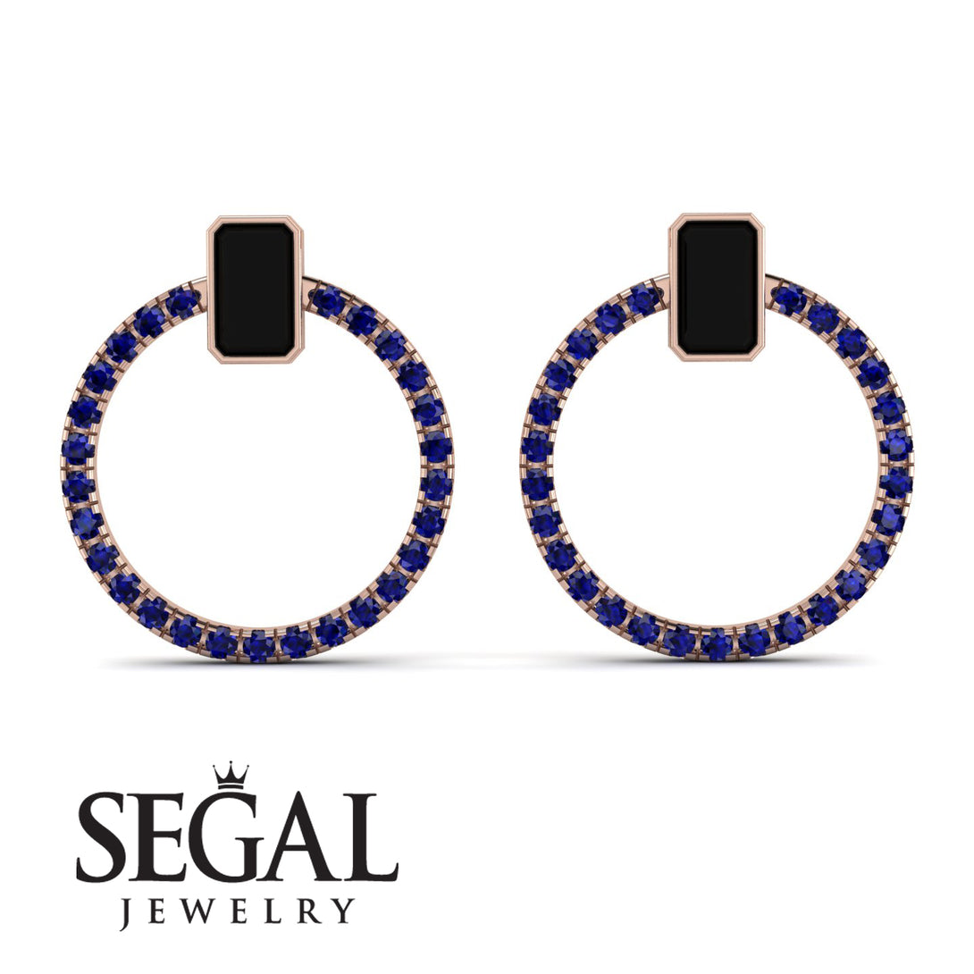 Emerald Cut Circle Black Diamond Earrings - Oaklyn No. 68