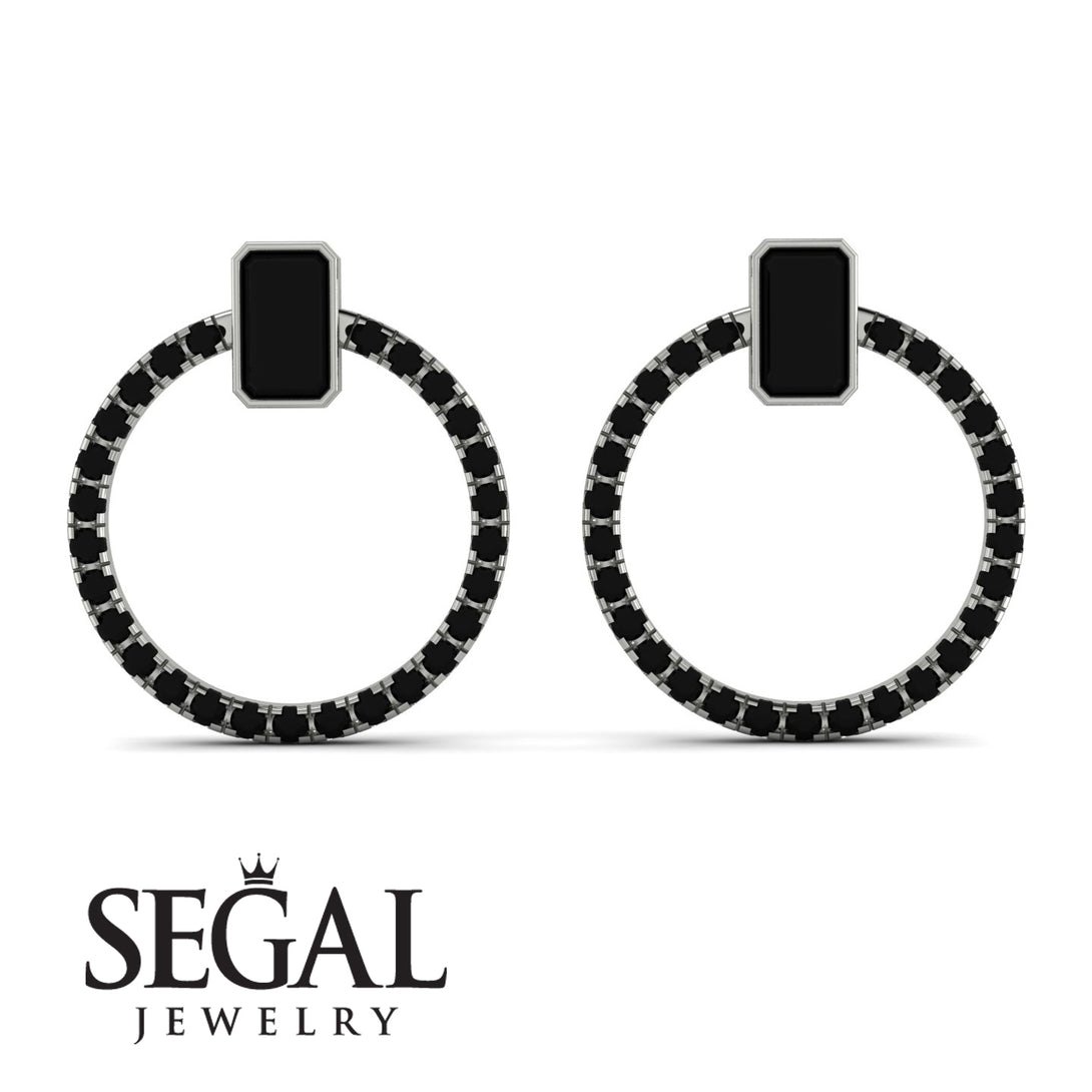 Emerald Cut Circle Black Diamond Earrings - Oaklyn No. 39