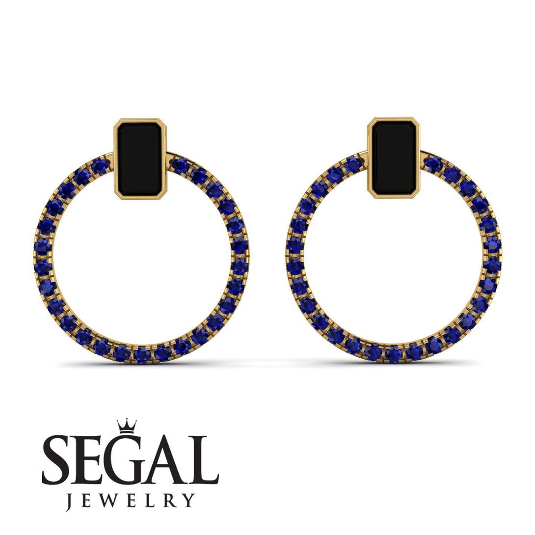 Emerald Cut Circle Black Diamond Earrings - Oaklyn No. 67