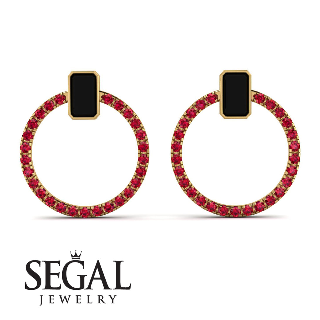 Emerald Cut Circle Black Diamond Earrings - Oaklyn No. 52
