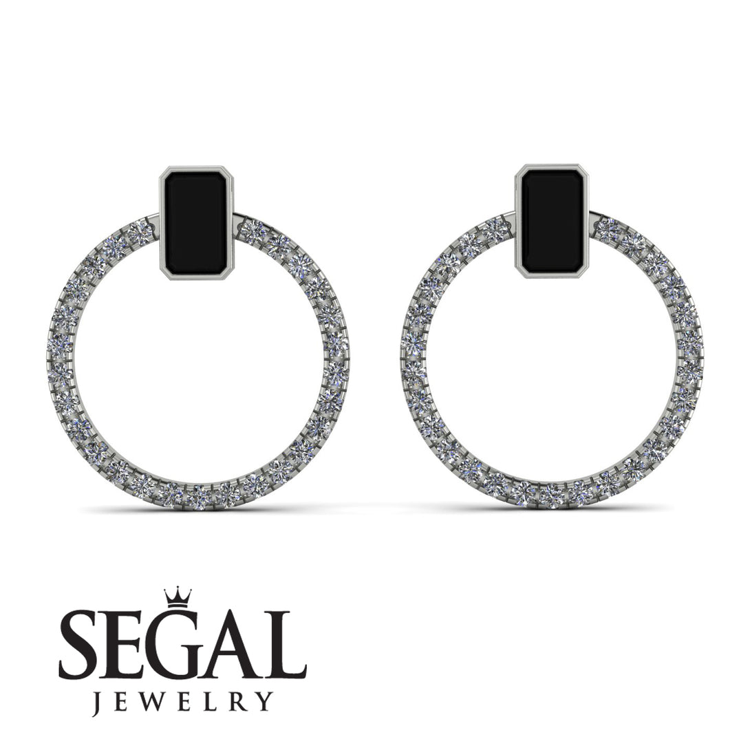 Emerald Cut Circle Black Diamond Earrings - Oaklyn No. 9