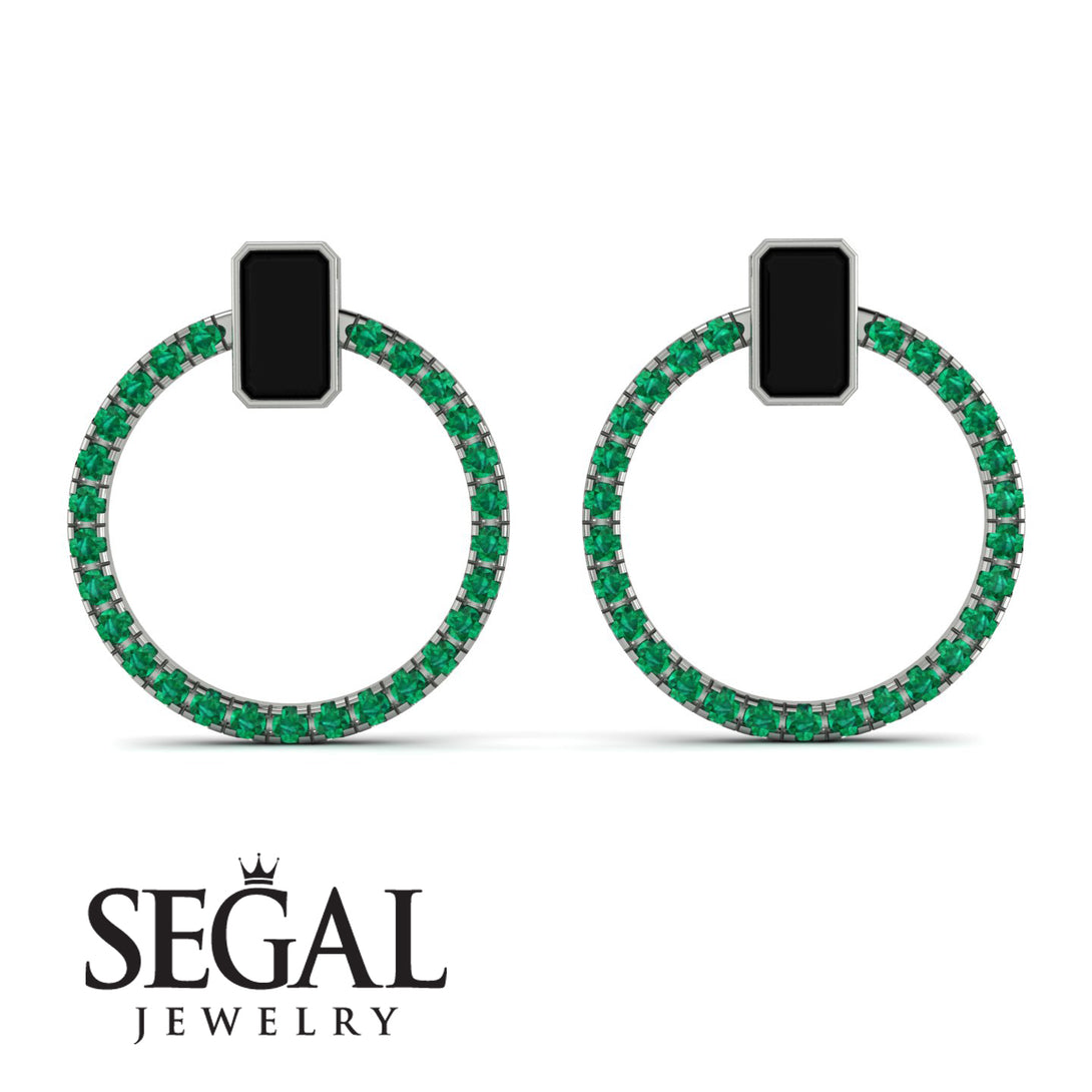 Emerald Cut Circle Black Diamond Earrings - Oaklyn No. 24