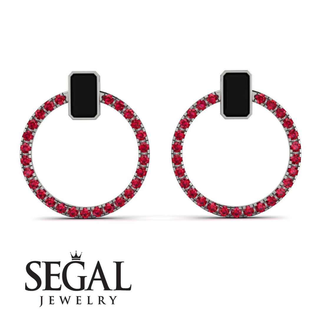 Emerald Cut Circle Black Diamond Earrings - Oaklyn No. 54