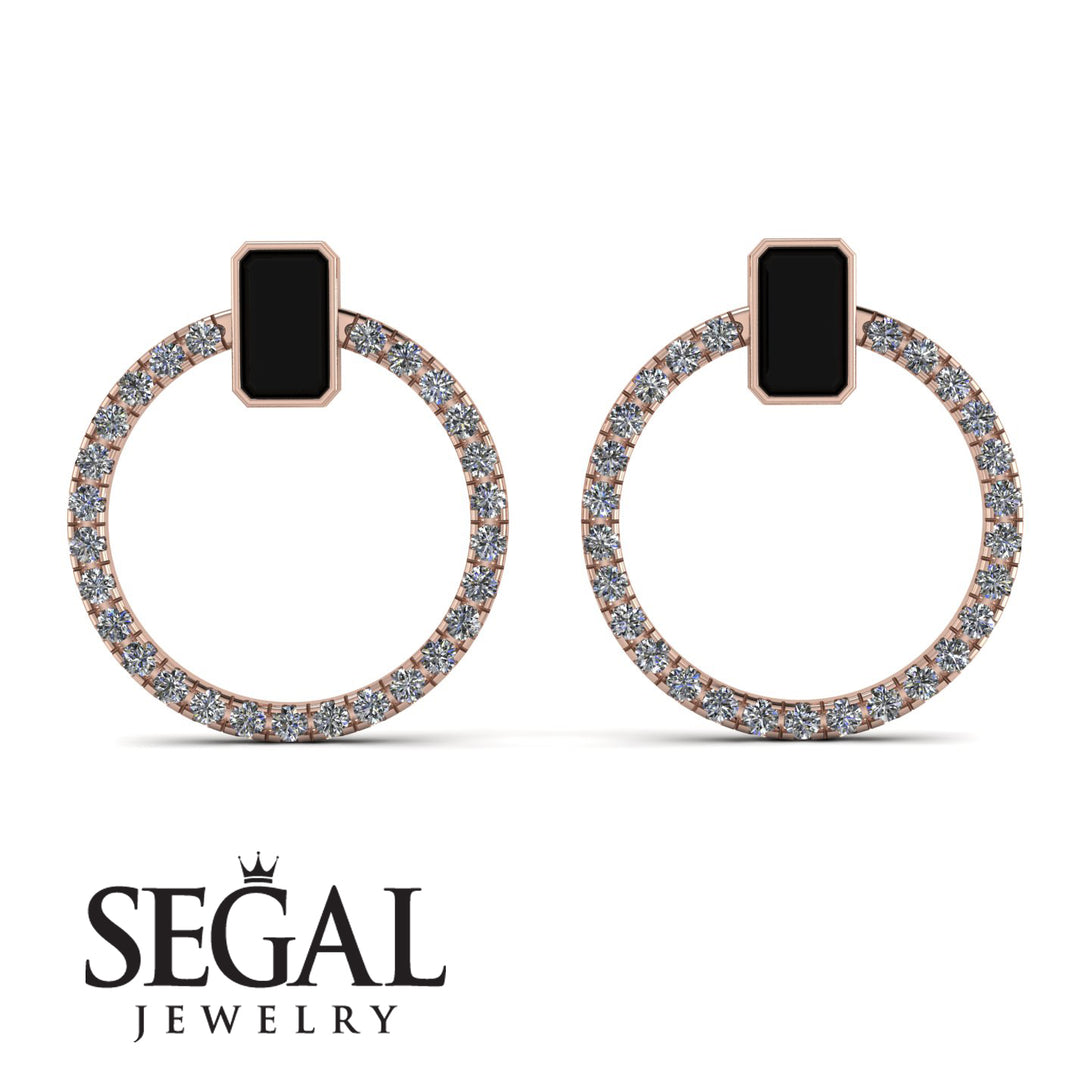 Emerald Cut Circle Black Diamond Earrings - Oaklyn No. 8
