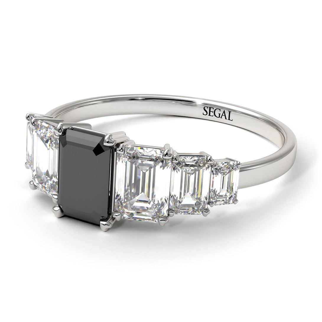 Emerald Cut Black Diamond Geometrical Ring - Briella No. 9