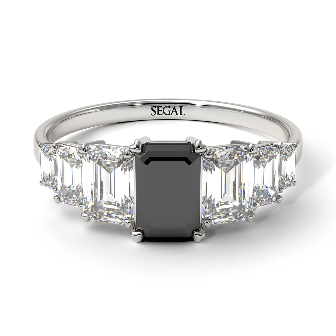 Emerald Cut Black Diamond Geometrical Ring - Briella No. 9