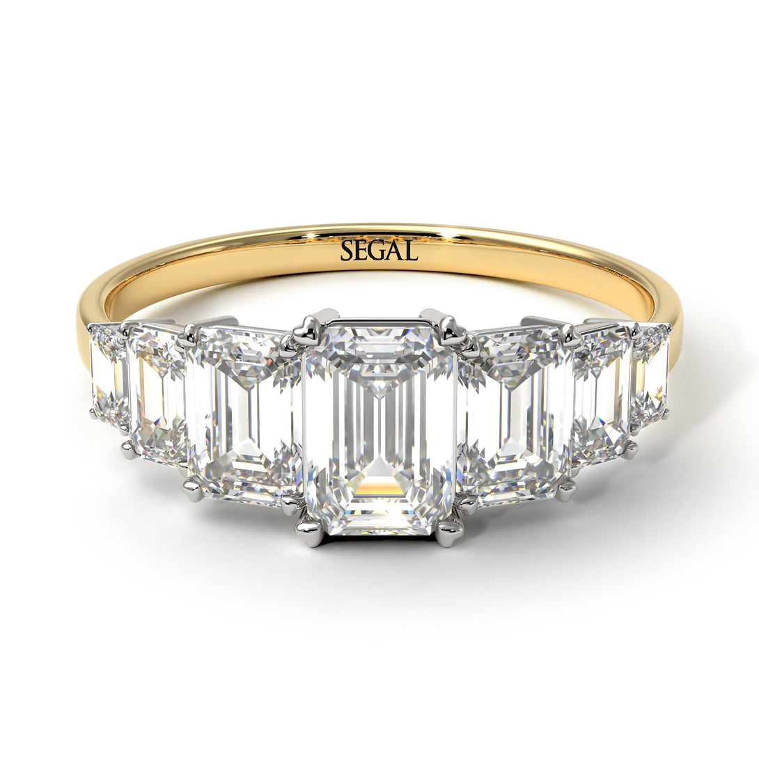 Two Tones Emerald Cut Diamond Geometrical Ring - Briella No. 77