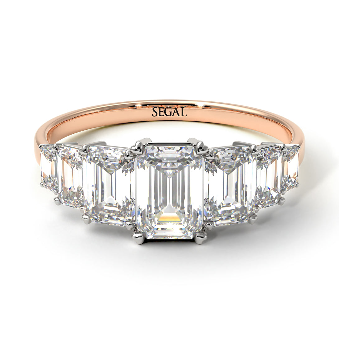 Two Tones Emerald Cut Diamond Geometrical Ring - Briella No. 78