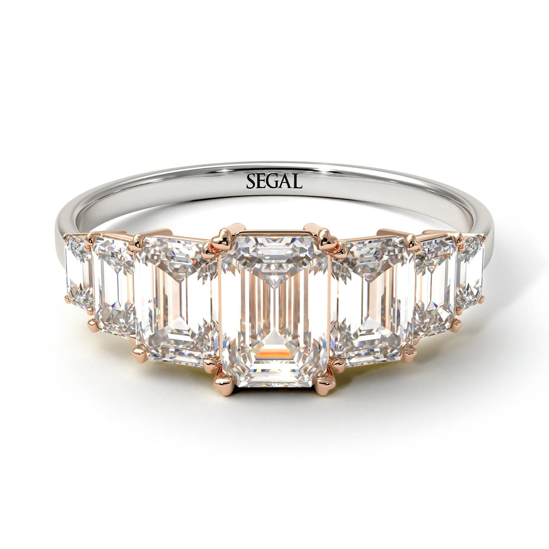 Two Tones Emerald Cut Diamond Geometrical Ring - Briella No. 78