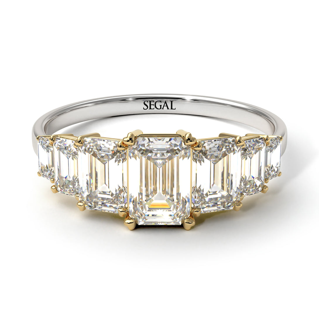 Two Tones Emerald Cut Diamond Geometrical Ring - Briella No. 77