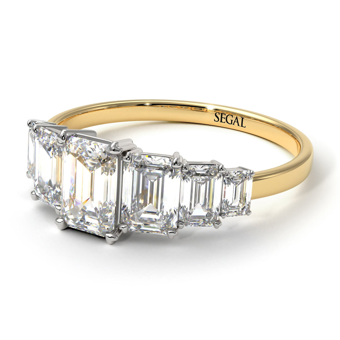 Two Tones Emerald Cut Diamond Geometrical Ring - Briella No. 77