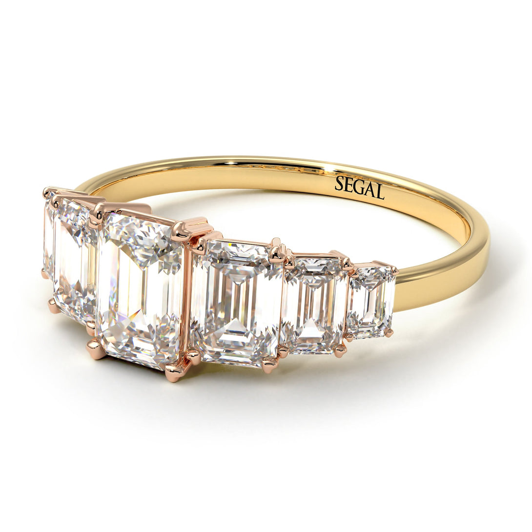 Two Tones Emerald Cut Diamond Geometrical Ring - Briella No. 76