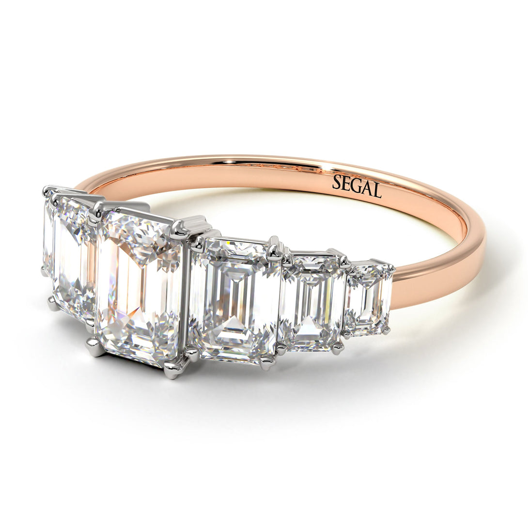 Two Tones Emerald Cut Diamond Geometrical Ring - Briella No. 78