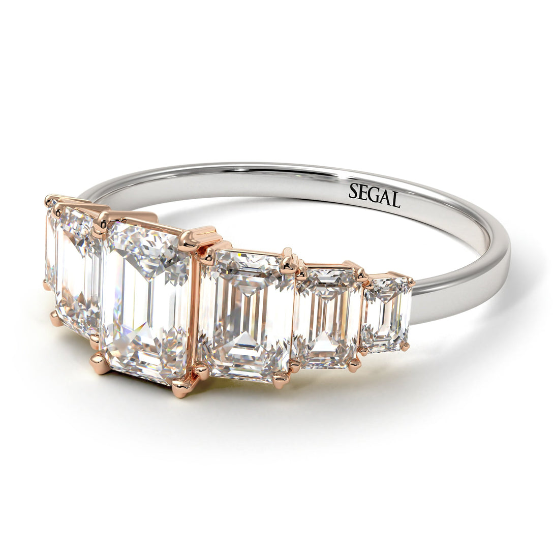 Two Tones Emerald Cut Diamond Geometrical Ring - Briella No. 78