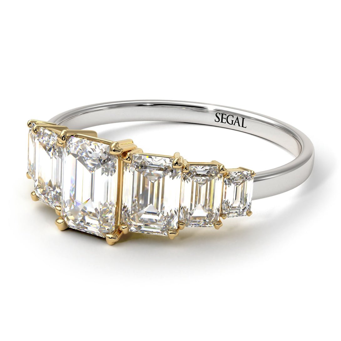 Two Tones Emerald Cut Diamond Geometrical Ring - Briella No. 77