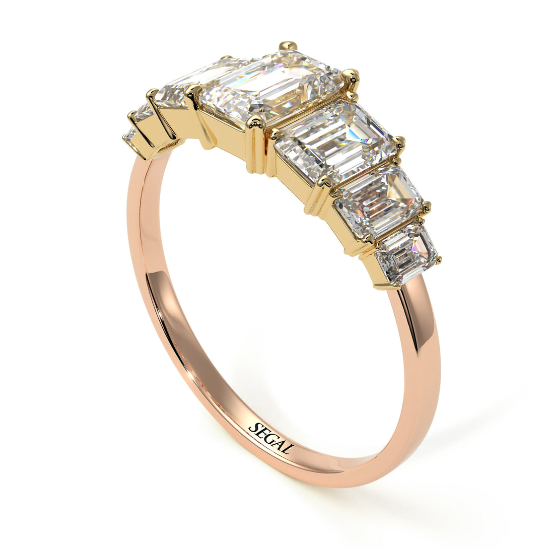 Two Tones Emerald Cut Diamond Geometrical Ring - Briella No. 76