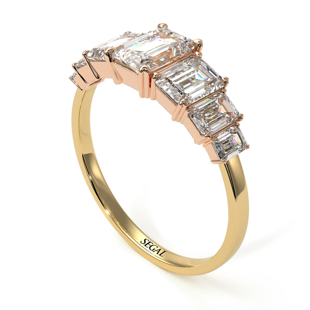 Two Tones Emerald Cut Diamond Geometrical Ring - Briella No. 76