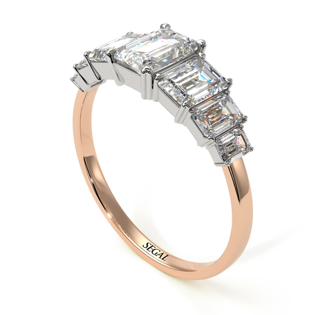 Two Tones Emerald Cut Diamond Geometrical Ring - Briella No. 78