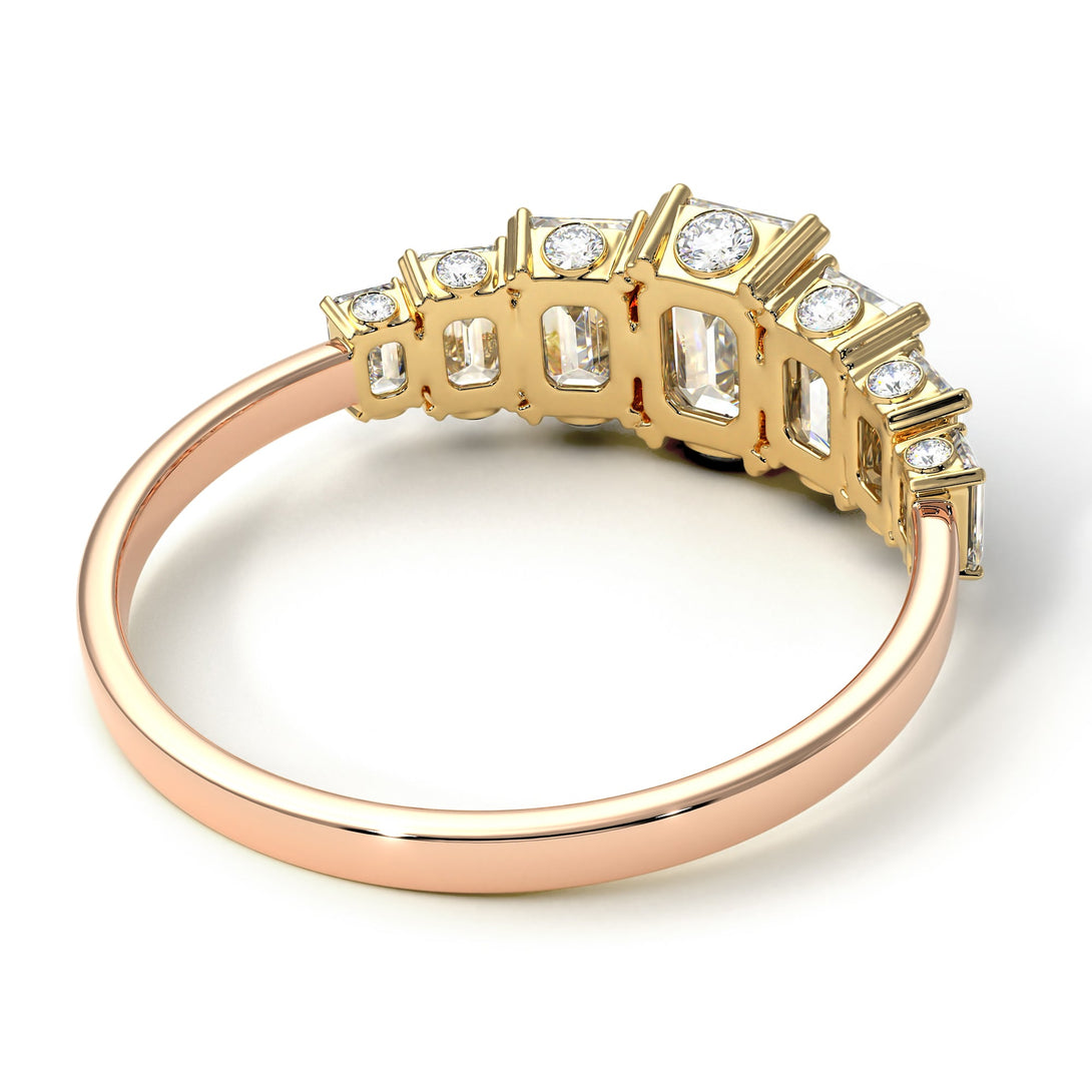 Two Tones Emerald Cut Diamond Ring With Hidden Diamonds - Brynlee No. 76