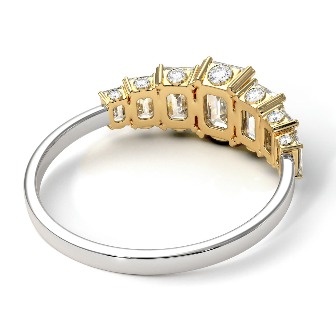 Two Tones Emerald Cut Diamond Ring With Hidden Diamonds - Brynlee No. 77