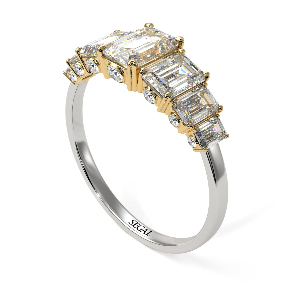 Two Tones Emerald Cut Diamond Ring With Hidden Diamonds - Brynlee No. 77