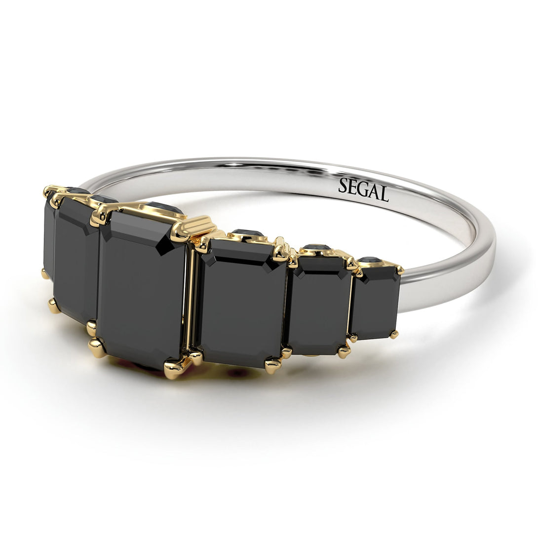 Two Tones Emerald Cut Black Diamond Ring With Hidden Diamonds - Brynlee No. 80