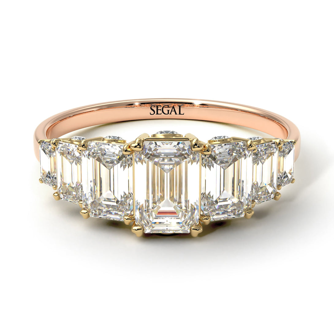 Two Tones Emerald Cut Diamond Ring With Hidden Diamonds - Brynlee No. 76
