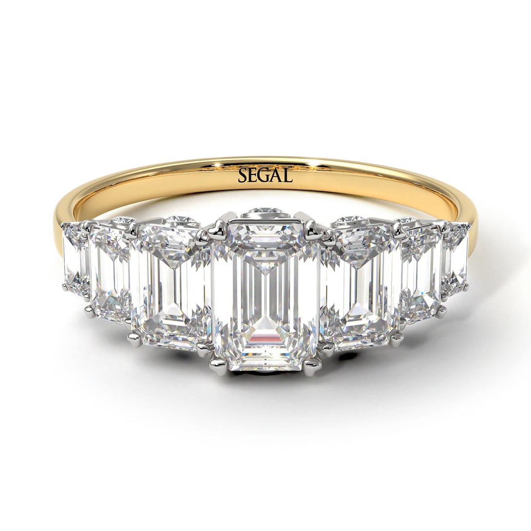 Two Tones Emerald Cut Diamond Ring With Hidden Diamonds - Brynlee No. 77