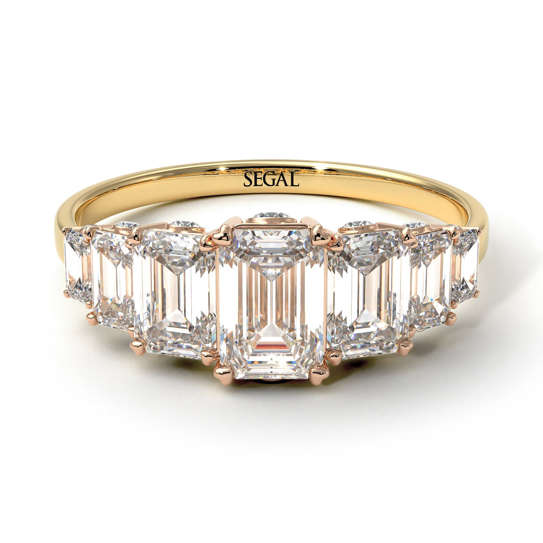 Two Tones Emerald Cut Diamond Ring With Hidden Diamonds - Brynlee No. 76