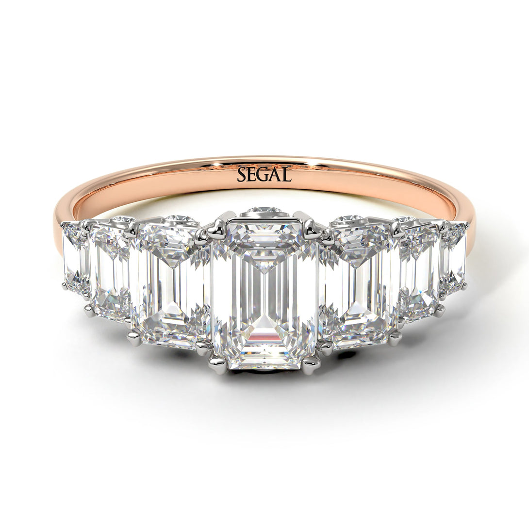 Two Tones Emerald Cut Diamond Ring With Hidden Diamonds - Brynlee No. 78