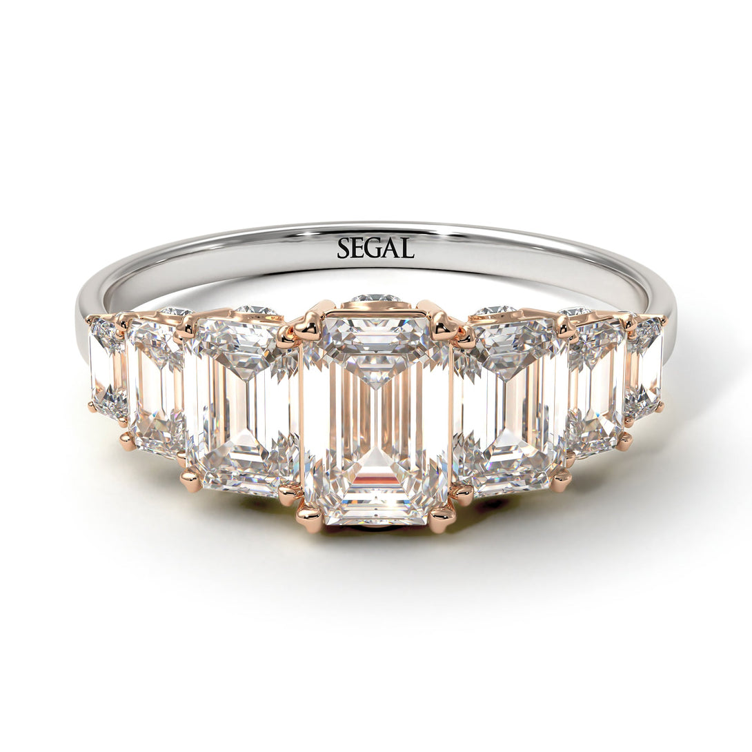 Two Tones Emerald Cut Diamond Ring With Hidden Diamonds - Brynlee No. 78