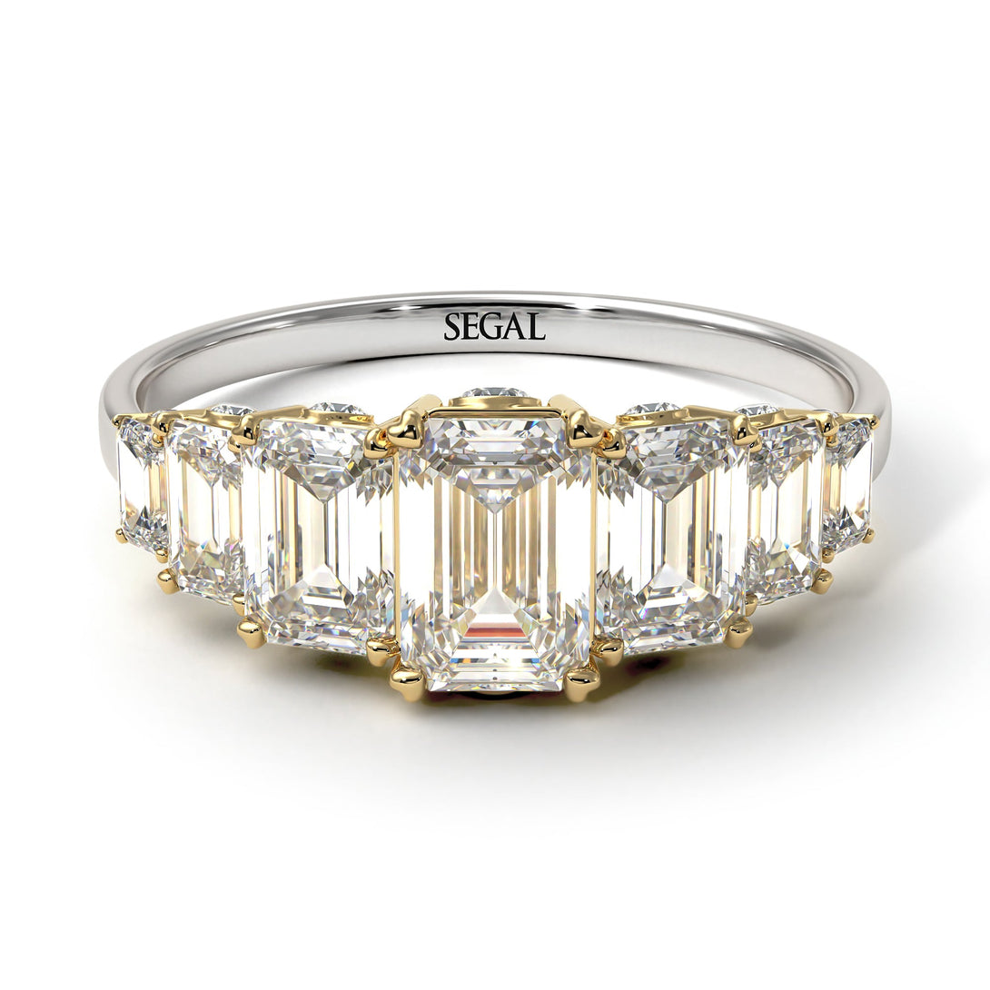 Two Tones Emerald Cut Diamond Ring With Hidden Diamonds - Brynlee No. 77