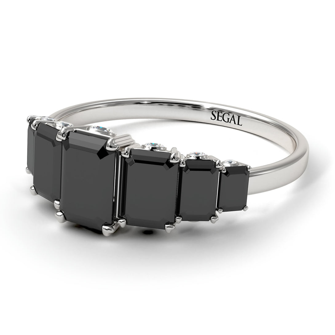 Emerald Cut Black Diamond Ring With Hidden Black Diamonds - Brynlee No. 9