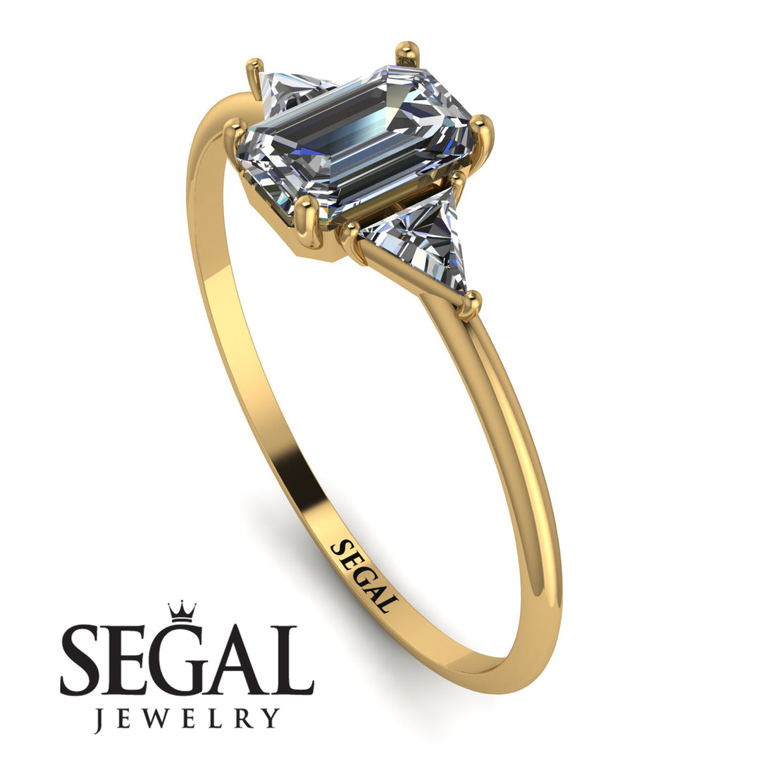Emerald Cut Diamond With Triangles Ring - Remi No. 1
